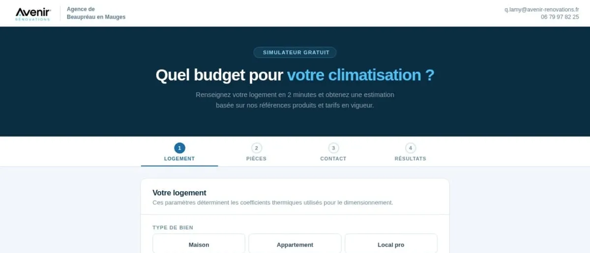 Aperçu du site Simulateur Climatisation